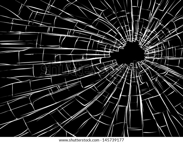 破れたガラスに穴の鋭いエッジ 弾丸による損傷など がある放射状の亀裂のベクターイラスト のベクター画像素材 ロイヤリティフリー