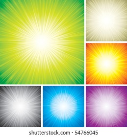 Vector illustration of radial rays abstract background set.