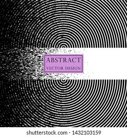 Vector illustration of radiating, concentric circles. Banner, psychedelic, monochrome style.