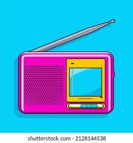 Vector illustration of Radio FM, Signal Band Receiver, Sound Entertainment Tool in colorfull retro style, bright color retro style. An object suitable for summer time