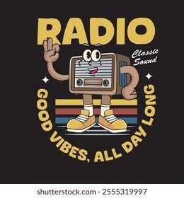 Vector Illustration of Radio Mascot with Retro Mascot Illustration Available for Tshirt Design