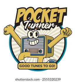 Vector Illustration of Radio Mascot with Retro Mascot Illustration Available for Logo Badge