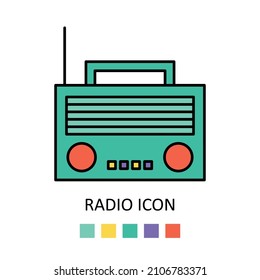 Vector illustration with radio. Outline icon