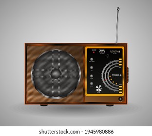 Vector illustration of radio or a player or a speaker. Object is mostly made out of wood. Some parts are metallic and plastic. Easily modifiable. Useful element for bigger projects and idea for design