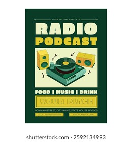 Vector illustration of radio podcast flyer poster template design