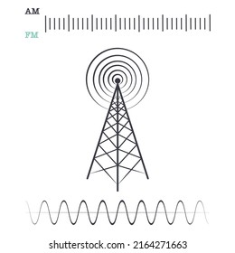 Vector Illustration of Radio Signal, Tower, and Tuner