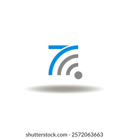 Vector illustration of radio waves signal with seven number. Symbol of wifi 7 new generation. Icon of wi-fi 7 connectivity. WiFi7 logo.