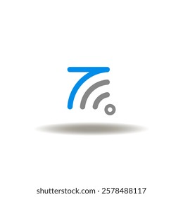 Vector illustration of radio waves signal with seven number. Symbol of wifi seven new generation. Icon of wi-fi 7 connectivity. WiFi7 logo.