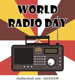Vector illustration of a radio for World Radio Day on vintage style background.