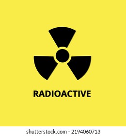 Vector illustration of radioactive material symbol isolated on yellow background, flat design.