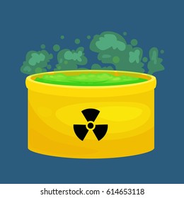 vector illustration of  Radioactive waste barrel. Toxic refuse keg. Poisonous liquid cask. Chemical garbage emissions. environmental pollution. 