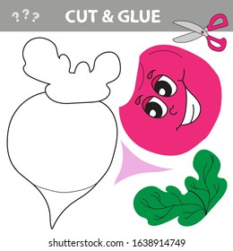 Vector illustration of a radish or beetroot with a cute smile. Cut parts of the image and glue on the paper