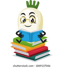 vector illustration of radish mascot or character reading book