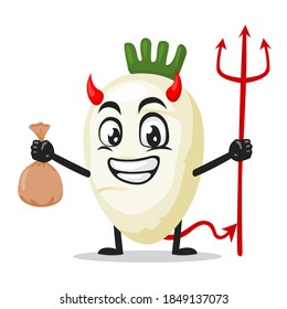 vector illustration of radish mascot or character Wearing devil costume and holding trident