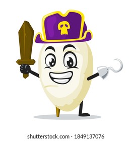 vector illustration of radish mascot or character wearing pirates costume and holding wooden sword
