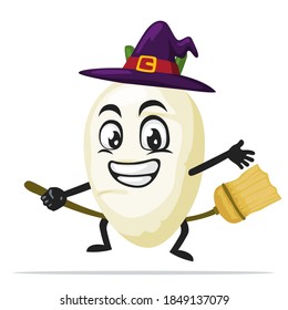 vector illustration of radish mascot or character wearing witch costume and ride flying broom