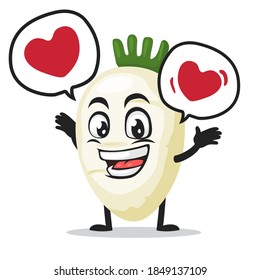 vector illustration of radish mascot or character says with love in bubble speech