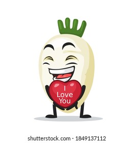 vector illustration of radish mascot or character give love symbol and says i love you