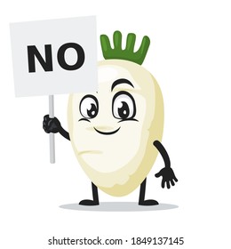 vector illustration of radish mascot or character holding sign says no