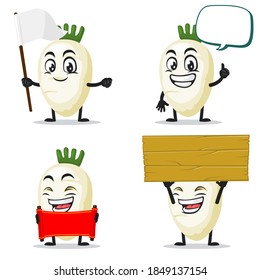 vector illustration of radish mascot or character collection set with blank sign theme