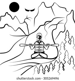vector illustration of rafting and kayaking