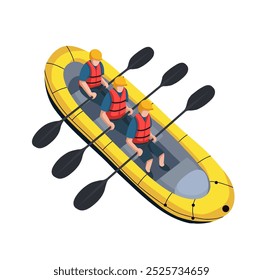 Ilustración vectorial de rafting vista superior aislada de fondo. Clip arte del ocio deportivo activo en estilo plano. Hobby de deportes acuáticos de verano con amigos.