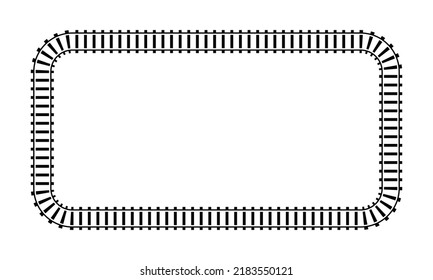 Vector Illustration Of Railroad Frame Isolated On White Background. Railway Train Track Background. Top View Railroad Train Pathes. 