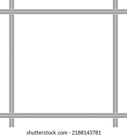 Vector Illustration Of Railroad Frame Isolated On White Background. Railway Train Track Background. Top View Railroad Train Pathes. 
