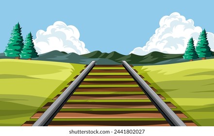 Vector illustration of railroad leading to mountains