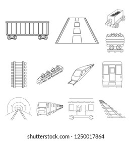 Vector illustration of railroad and train icon. Set of railroad and way stock vector illustration.