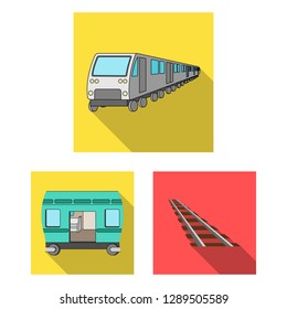 Vector illustration of railroad and train sign. Set of railroad and way vector icon for stock.