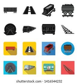 Vector illustration of railroad and train sign. Collection of railroad and way vector icon for stock.