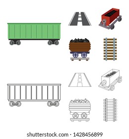 Vector illustration of railroad and train sign. Set of railroad and way stock symbol for web.