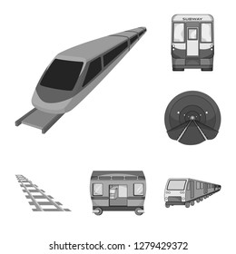 Vector illustration of railroad and train symbol. Collection of railroad and way stock vector illustration.