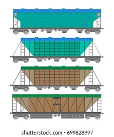 Vector illustration of railway freight carriages isolated on white background. Flat style. Good for advertisement, banners, posters and cards.