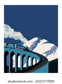 Vector illustration. Railway, infrastructure, train. Design for poster, banner, postcard, packaging. Flat design.