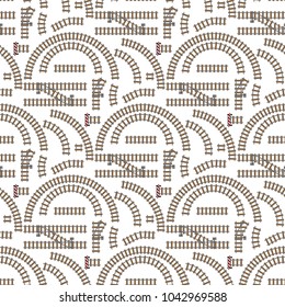 Vector illustration of railway parts grey rails maintenance concrete technology build equipment metro engineering construction seamless pattern background.