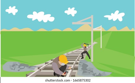 Ilustración vectorial de los trabajadores ferroviarios