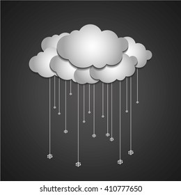 Vector / illustration. Rain with dollars from big dollar cloud.