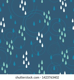 Vector Illustration Rain Drop and Ripple in Navy Background Color Seamless Pattern
