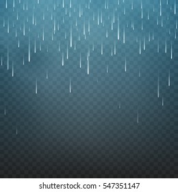 Vector illustration rain isolated on a transparent background. Shower weather, monsoon.