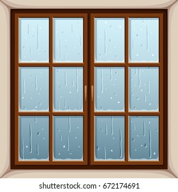 Vector Illustration Of Rain Outside The Window.