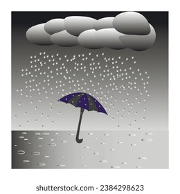 Vector illustration with rain shower and umbrella.