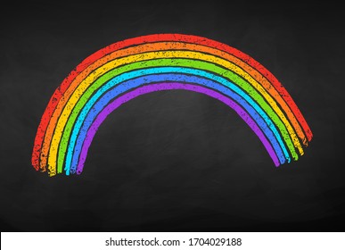 Vector Illustration Of Rainbow Arc Isolated On Blackboard Background.