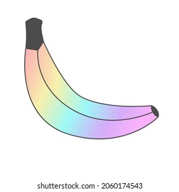 Vector illustration of a rainbow banana. Multicolored gradient, holographic effect.  Minimalistic style, flat art. Decoration