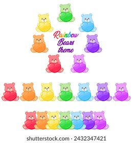 vector illustration of rainbow bears set
