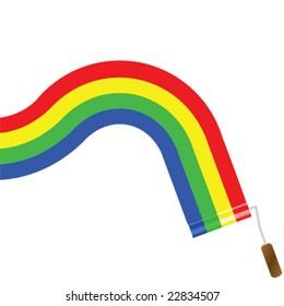 Vector illustration of a rainbow being painted by a painter's roll