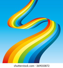Vector illustration. Rainbow in the blue sky
