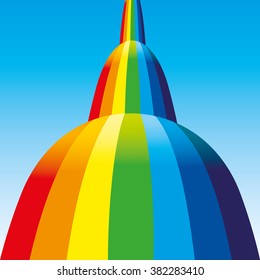 Vector illustration. Rainbow in the blue sky