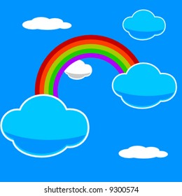 vector illustration of a rainbow in a blue sky